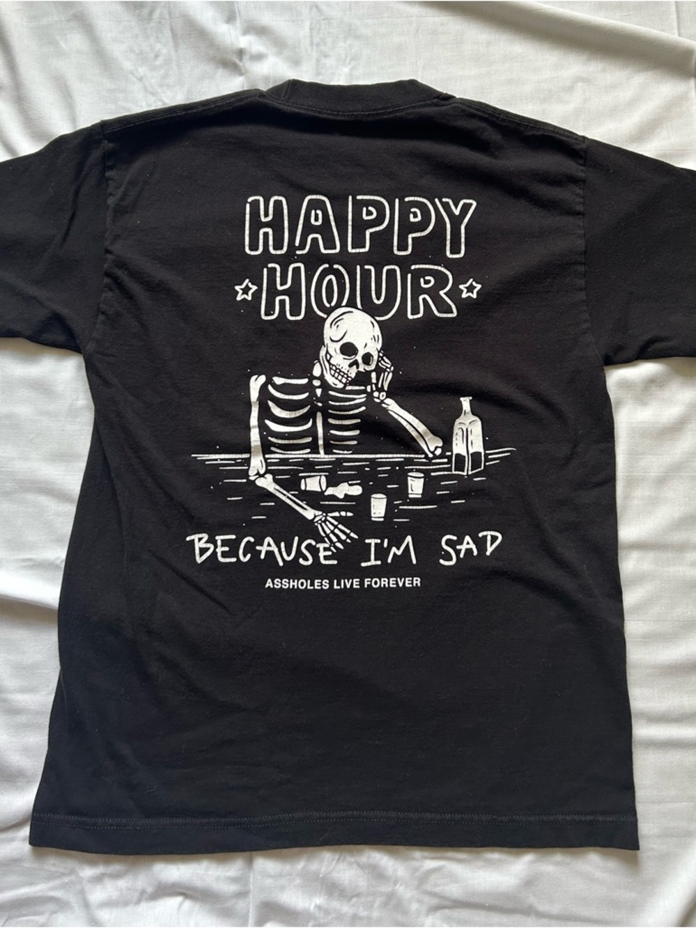 Assholes Live Forever ALF Skeleton Happy Hour Because I’m Sad T-Shirt Black M